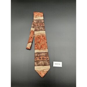 J. Riggins Vintage Silk Tie Earthy Floral Spiral Geometric Abstract Brown Orange